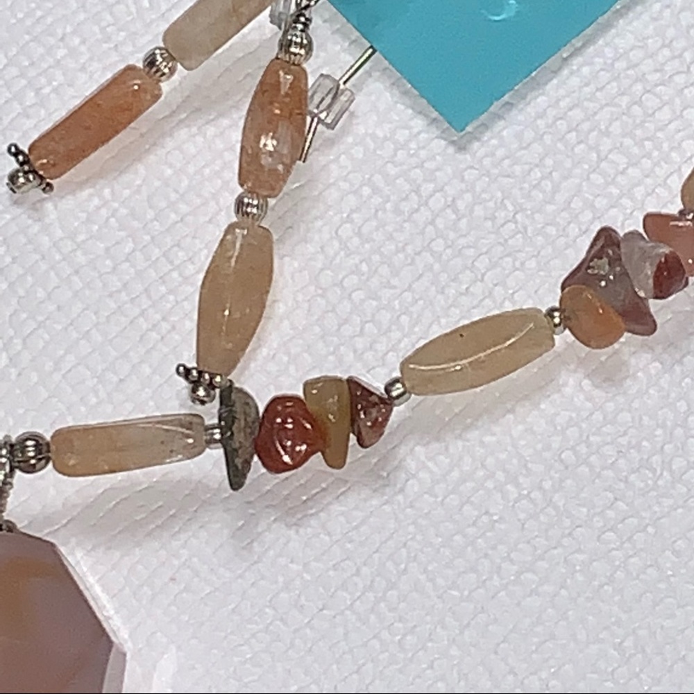 Handcrafted “Just Peachy” Sunstone & Agate Necklace & Earrings Set 925 - Picture 6 of 14